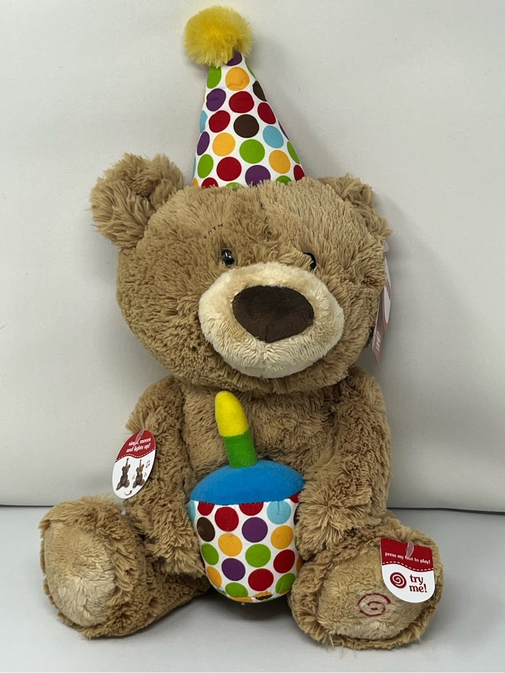 GUND Happy Birthday Bear Animated Singing Plush Lights Up Teddy Bear See Video